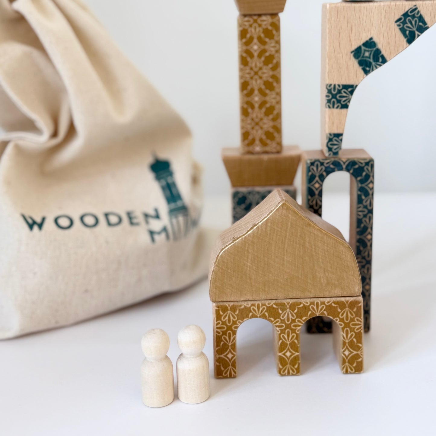 Royal Blue Patterned Masjid Wooden Block Set | 21 Pieces